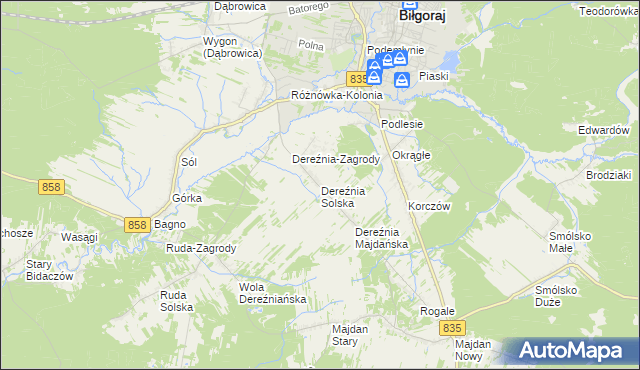 mapa Dereźnia Solska, Dereźnia Solska na mapie Targeo
