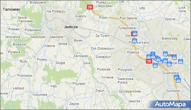 mapa Dobieszyn gmina Jedlicze, Dobieszyn gmina Jedlicze na mapie Targeo
