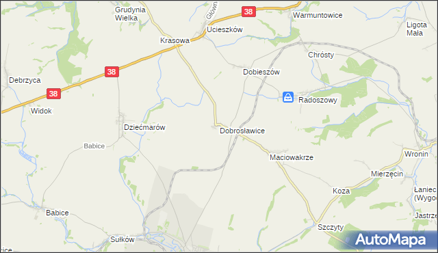 mapa Dobrosławice gmina Pawłowiczki, Dobrosławice gmina Pawłowiczki na mapie Targeo