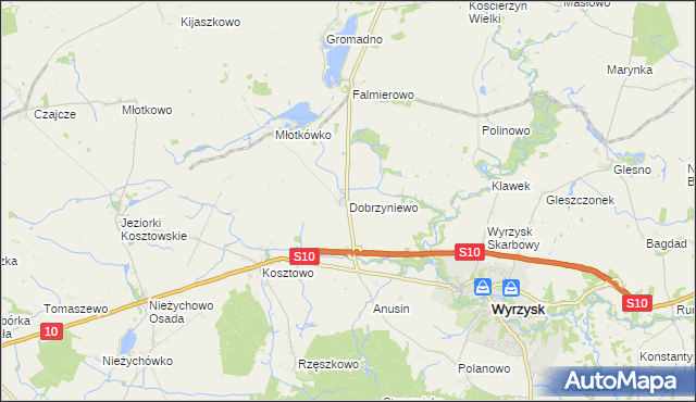 mapa Dobrzyniewo, Dobrzyniewo na mapie Targeo