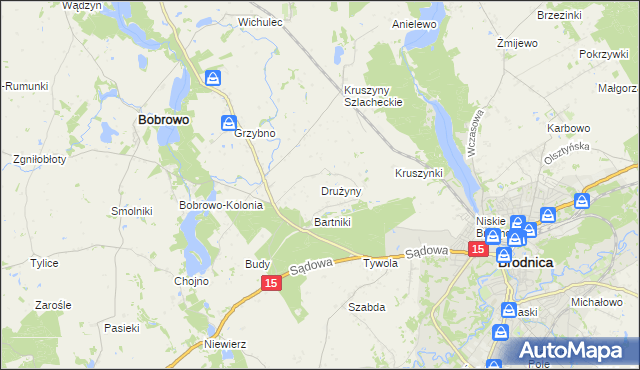 mapa Drużyny gmina Bobrowo, Drużyny gmina Bobrowo na mapie Targeo