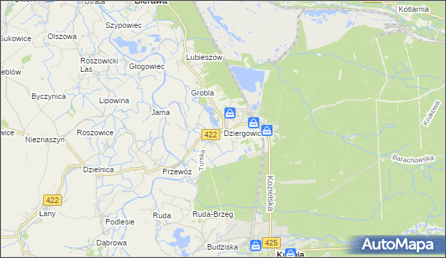 mapa Dziergowice, Dziergowice na mapie Targeo