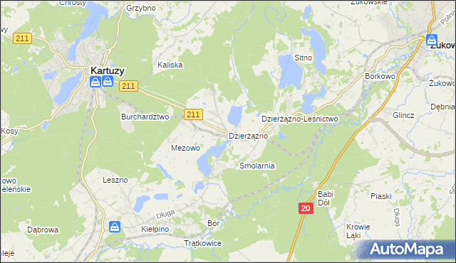 mapa Dzierżążno gmina Kartuzy, Dzierżążno gmina Kartuzy na mapie Targeo