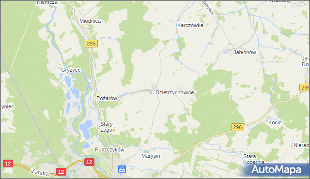 mapa Dzietrzychowice, Dzietrzychowice na mapie Targeo