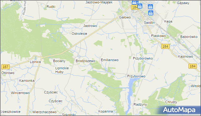 mapa Emilianowo gmina Szamotuły, Emilianowo gmina Szamotuły na mapie Targeo