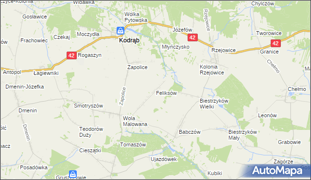 mapa Feliksów gmina Kodrąb, Feliksów gmina Kodrąb na mapie Targeo