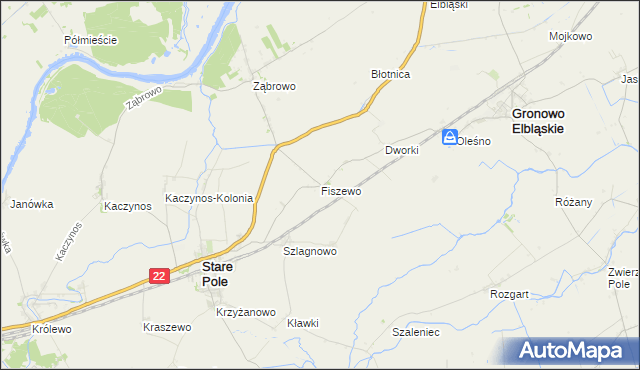 mapa Fiszewo gmina Gronowo Elbląskie, Fiszewo gmina Gronowo Elbląskie na mapie Targeo