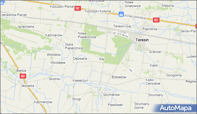 mapa Gaj gmina Teresin, Gaj gmina Teresin na mapie Targeo
