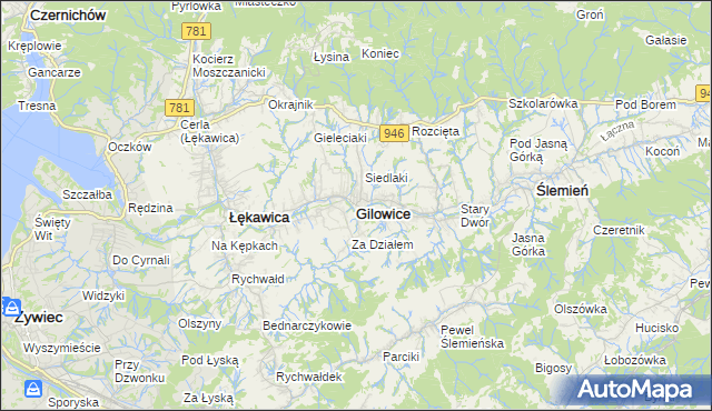 mapa Gilowice powiat żywiecki, Gilowice powiat żywiecki na mapie Targeo