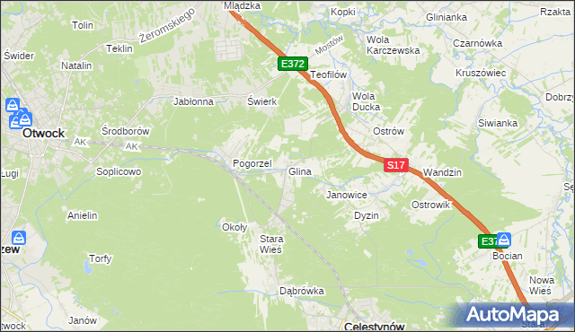 mapa Glina gmina Celestynów, Glina gmina Celestynów na mapie Targeo