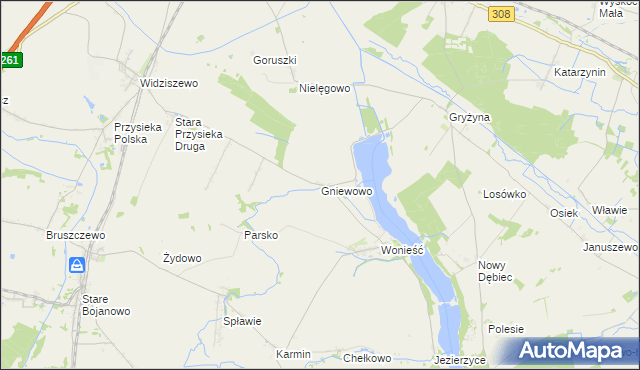 mapa Gniewowo gmina Śmigiel, Gniewowo gmina Śmigiel na mapie Targeo