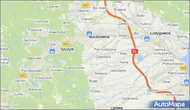 mapa Godziszka gmina Buczkowice, Godziszka gmina Buczkowice na mapie Targeo