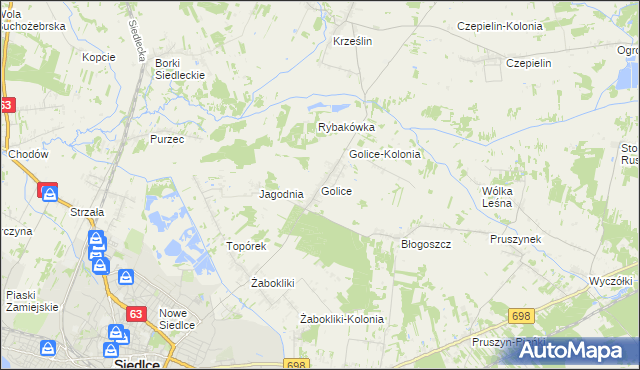 mapa Golice gmina Siedlce, Golice gmina Siedlce na mapie Targeo