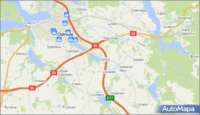 mapa Górka gmina Ostróda, Górka gmina Ostróda na mapie Targeo