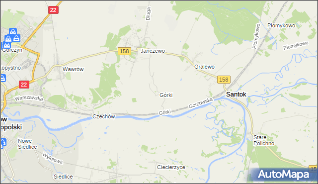 mapa Górki gmina Santok, Górki gmina Santok na mapie Targeo