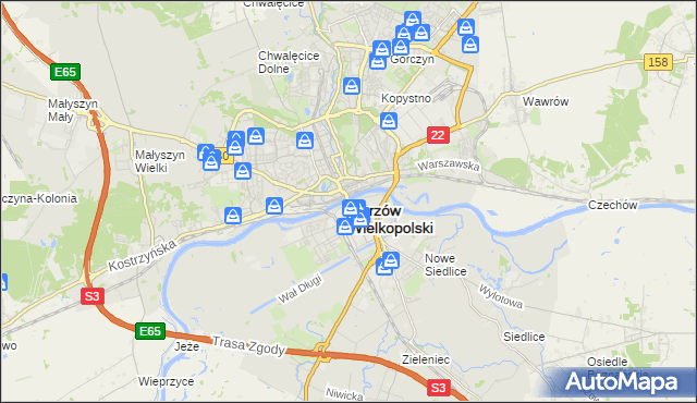 mapa Gorzów Wielkopolski, Gorzów Wielkopolski na mapie Targeo