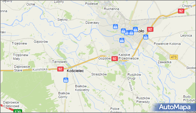 mapa Gozdów gmina Kościelec, Gozdów gmina Kościelec na mapie Targeo