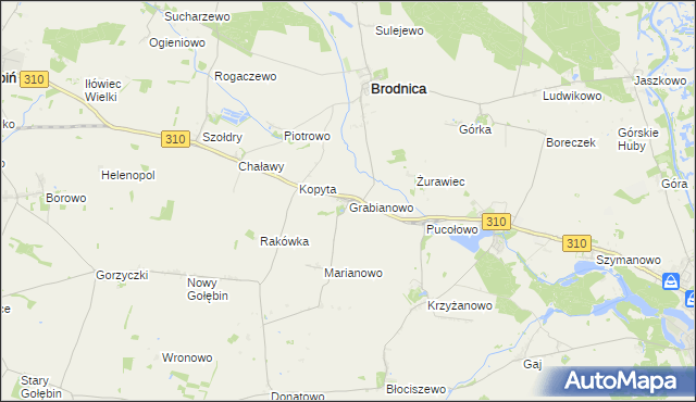 mapa Grabianowo gmina Brodnica, Grabianowo gmina Brodnica na mapie Targeo