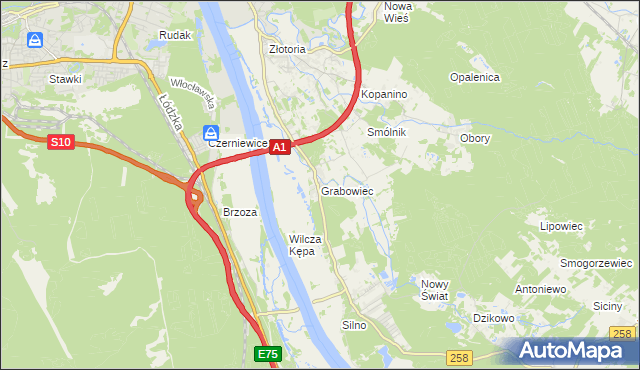 mapa Grabowiec gmina Lubicz, Grabowiec gmina Lubicz na mapie Targeo