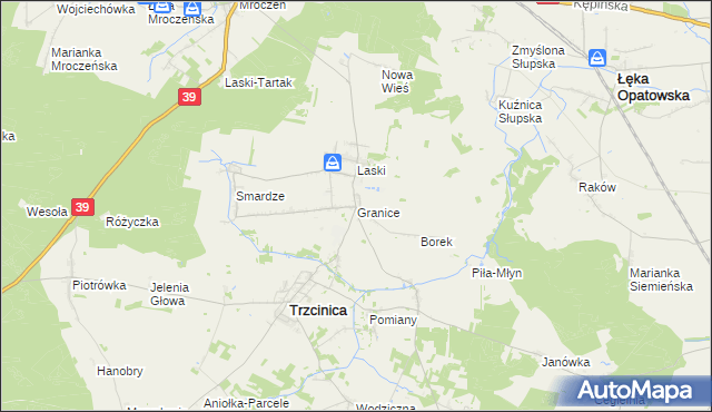 mapa Granice gmina Trzcinica, Granice gmina Trzcinica na mapie Targeo