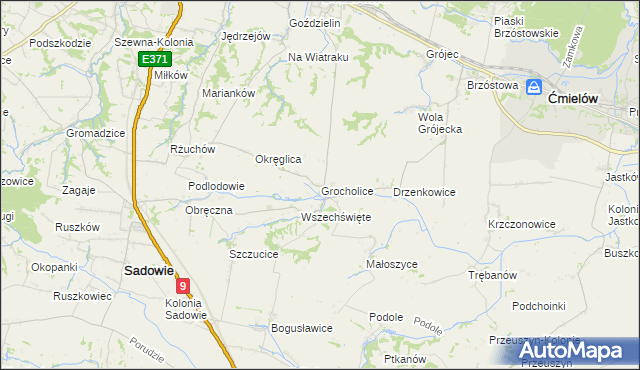 mapa Grocholice gmina Sadowie, Grocholice gmina Sadowie na mapie Targeo