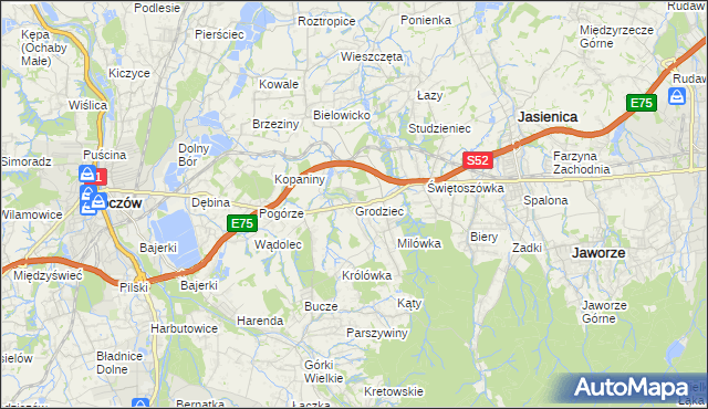 mapa Grodziec gmina Jasienica, Grodziec gmina Jasienica na mapie Targeo