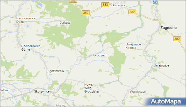 mapa Grodziec gmina Zagrodno, Grodziec gmina Zagrodno na mapie Targeo