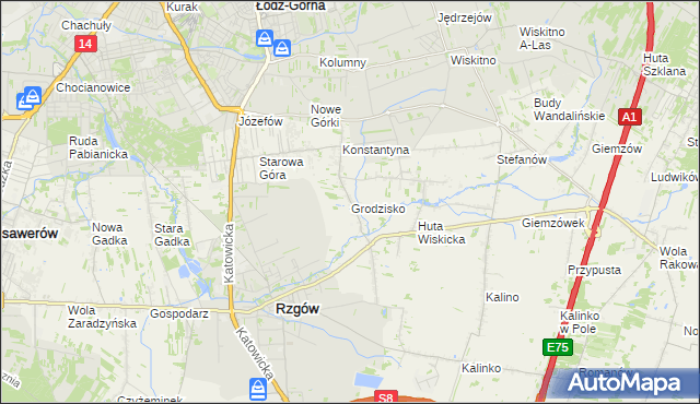 mapa Grodzisko gmina Rzgów, Grodzisko gmina Rzgów na mapie Targeo