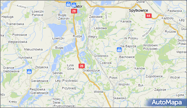 mapa Grodzisko gmina Zator, Grodzisko gmina Zator na mapie Targeo