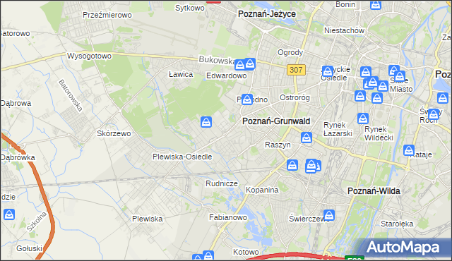 mapa Grunwald gmina Poznań, Grunwald gmina Poznań na mapie Targeo
