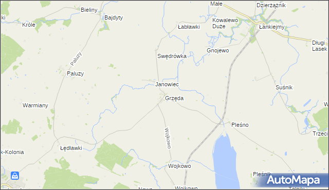 mapa Grzęda gmina Bisztynek, Grzęda gmina Bisztynek na mapie Targeo