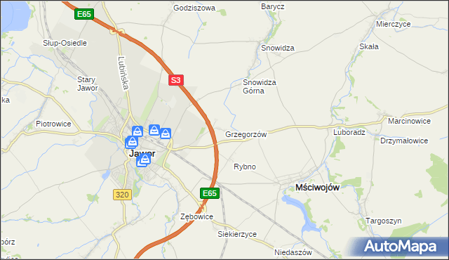 mapa Grzegorzów gmina Mściwojów, Grzegorzów gmina Mściwojów na mapie Targeo