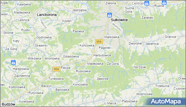 mapa Harbutowice gmina Sułkowice, Harbutowice gmina Sułkowice na mapie Targeo