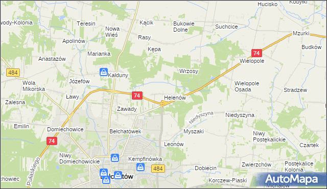 mapa Helenów gmina Bełchatów, Helenów gmina Bełchatów na mapie Targeo