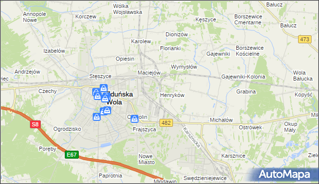 mapa Henryków gmina Zduńska Wola, Henryków gmina Zduńska Wola na mapie Targeo
