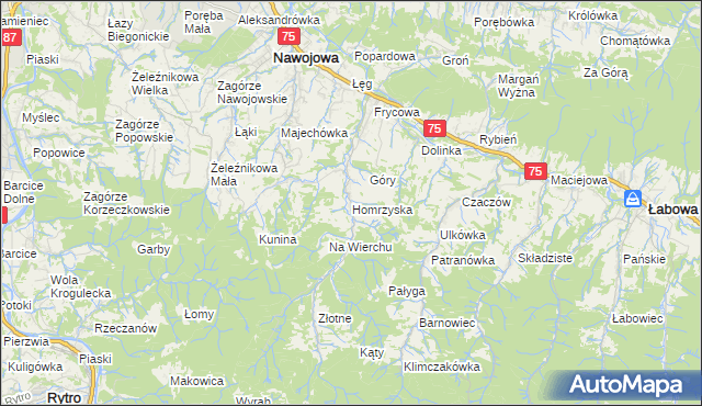 mapa Homrzyska, Homrzyska na mapie Targeo