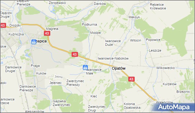 mapa Iwanowice-Naboków, Iwanowice-Naboków na mapie Targeo
