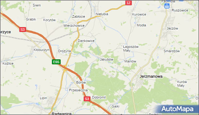 mapa Jakubów gmina Radwanice, Jakubów gmina Radwanice na mapie Targeo