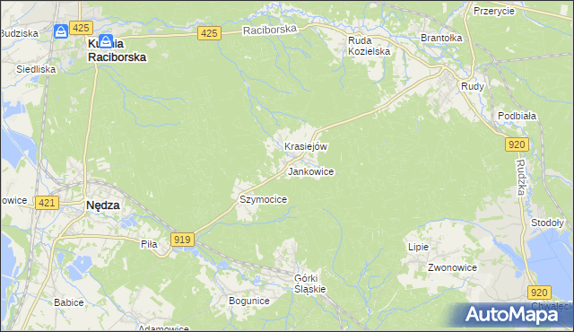 mapa Jankowice gmina Kuźnia Raciborska, Jankowice gmina Kuźnia Raciborska na mapie Targeo