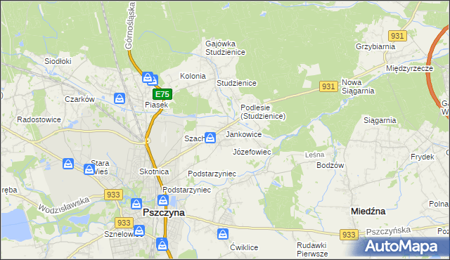 mapa Jankowice gmina Pszczyna, Jankowice gmina Pszczyna na mapie Targeo