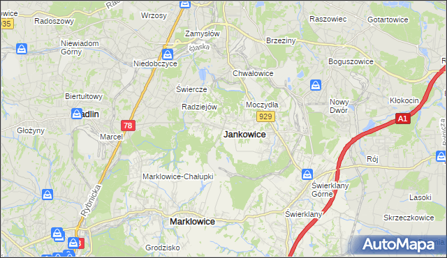 mapa Jankowice gmina Świerklany, Jankowice gmina Świerklany na mapie Targeo