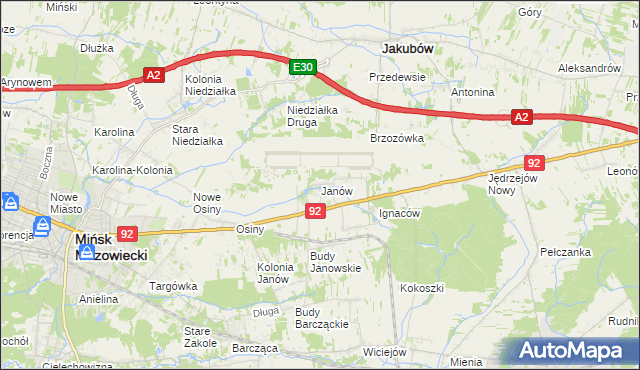 mapa Janów gmina Mińsk Mazowiecki, Janów gmina Mińsk Mazowiecki na mapie Targeo