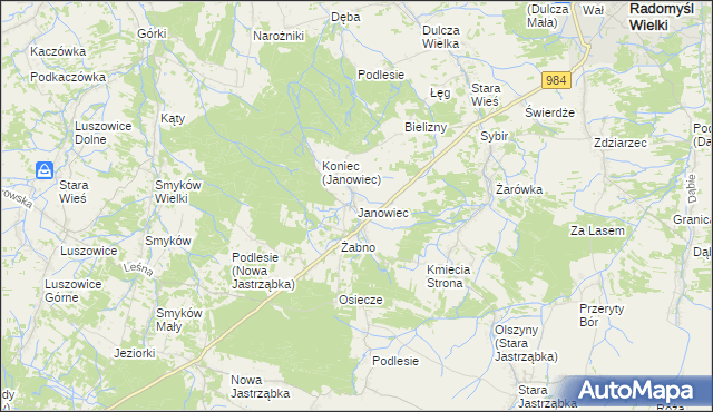 mapa Janowiec gmina Radomyśl Wielki, Janowiec gmina Radomyśl Wielki na mapie Targeo