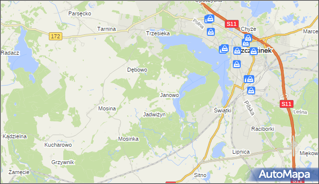 mapa Janowo gmina Szczecinek, Janowo gmina Szczecinek na mapie Targeo