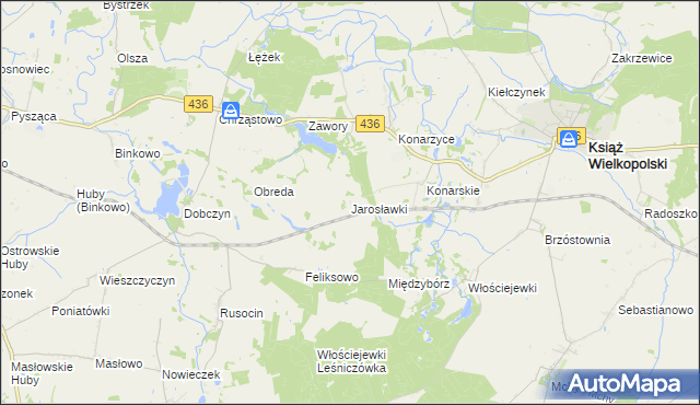 mapa Jarosławki gmina Książ Wielkopolski, Jarosławki gmina Książ Wielkopolski na mapie Targeo