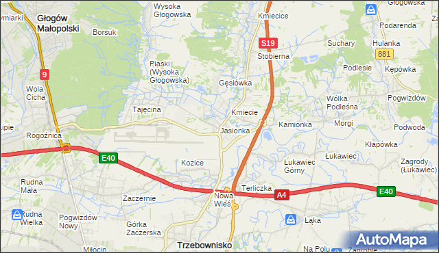 mapa Jasionka gmina Trzebownisko, Jasionka gmina Trzebownisko na mapie Targeo