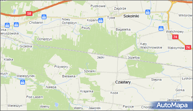 mapa Jaśki gmina Czastary, Jaśki gmina Czastary na mapie Targeo