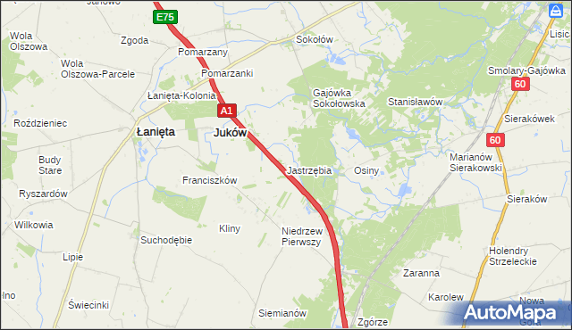 mapa Jastrzębia gmina Gostynin, Jastrzębia gmina Gostynin na mapie Targeo