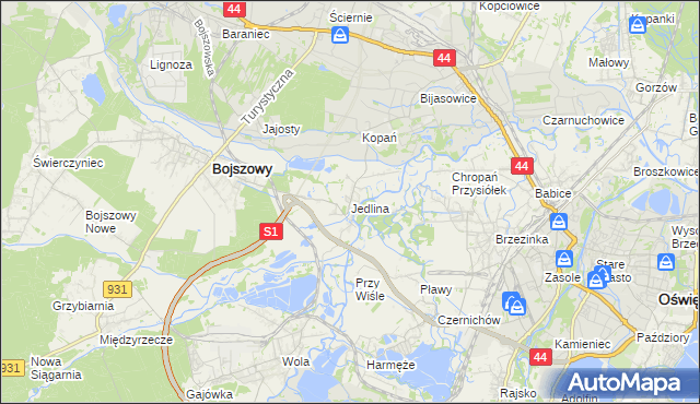mapa Jedlina gmina Bojszowy, Jedlina gmina Bojszowy na mapie Targeo