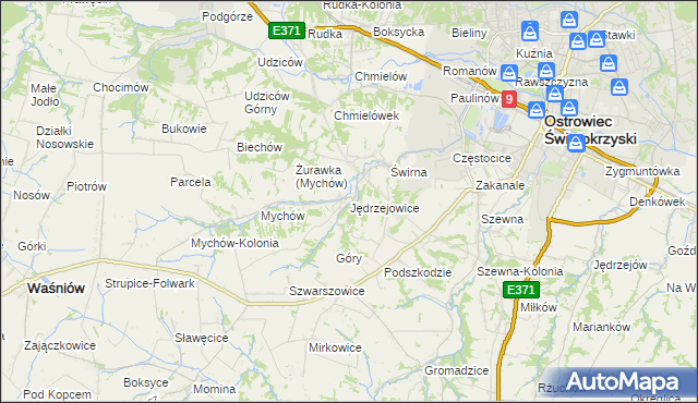 mapa Jędrzejowice gmina Bodzechów, Jędrzejowice gmina Bodzechów na mapie Targeo